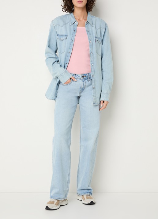 Levi's Barstow blouse van chambray met borstzakken - voorkant 3 lichtblauw