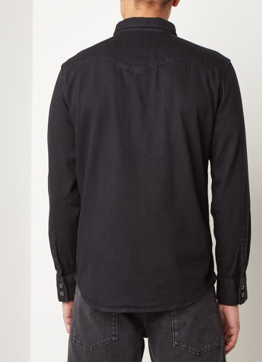Levi's Barstow regular fit overhemd van denim met klepzakken - achterkant 2 zwart