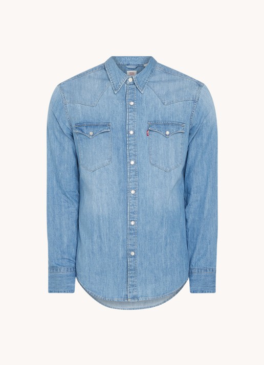 Levi's Barstow Western regular fit overhemd van chambray met stretch  - voorkant 2 indigo