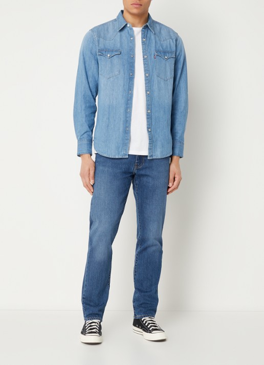 Levi's Barstow Western regular fit overhemd van chambray met stretch  - voorkant 3 indigo