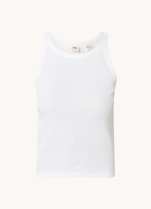 Levi's Basic tanktop met ribstructuur en ronde hals - voorkant wit