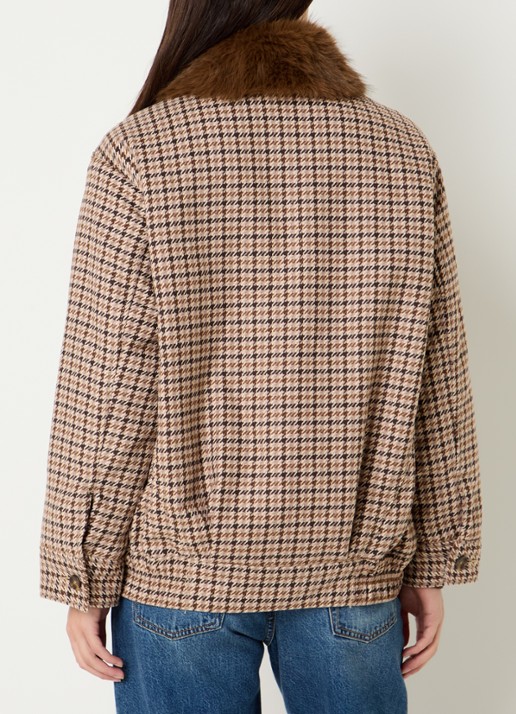 Levi's Billie gewatteerd jack in wolblend met ruitdessin en afneembare kraag van imitatiebont - achterkant 2 bruin