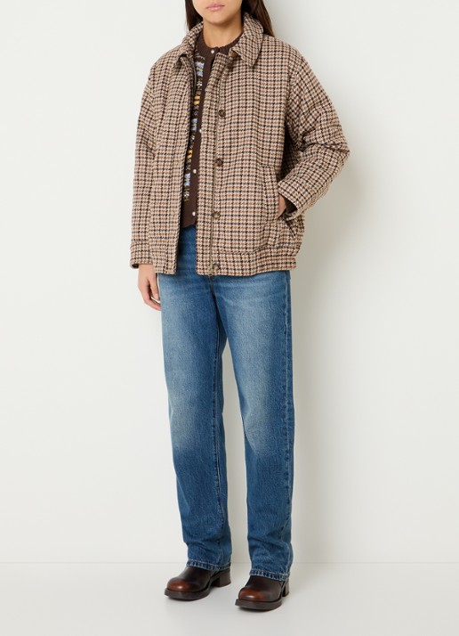 Levi's Billie gewatteerd jack in wolblend met ruitdessin en afneembare kraag van imitatiebont - voorkant 4 bruin