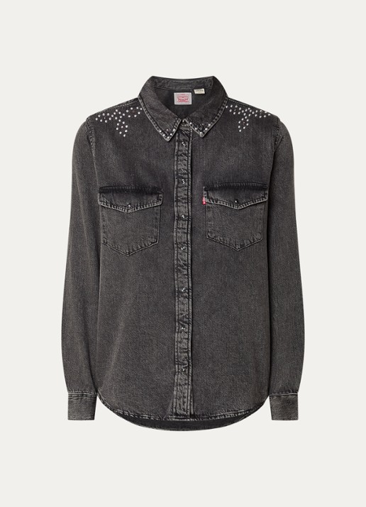 Levi's Blouse van denim met strass - voorkant 2 zwart