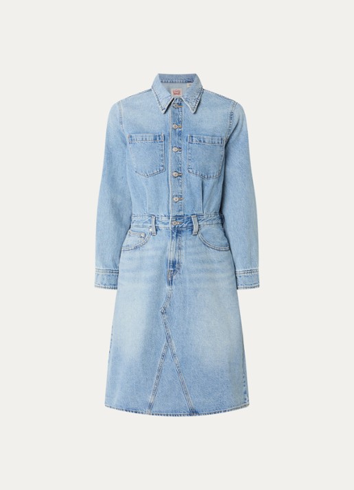 Levi's Blousejurk van denim met borstzakken - voorkant 3 lichtblauw