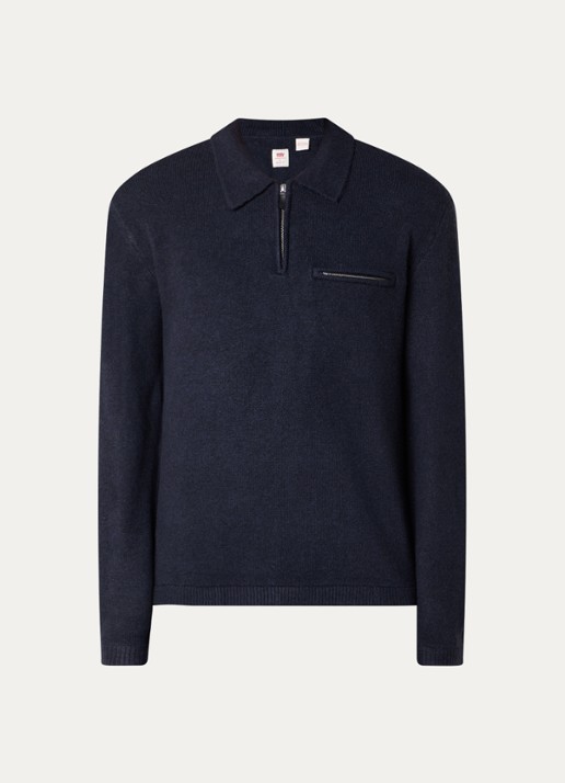 Levi's Boulder fijngebreide trui in wolblend met kraag en halve rits - voorkant 3 donkerblauw