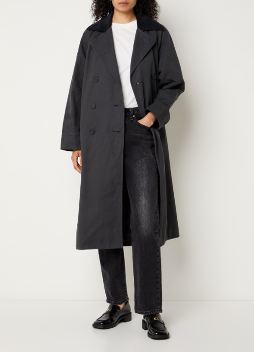 Levi's Bree Barn double-breasted trenchcoat met details van corduroy - voorkant 2 antraciet
