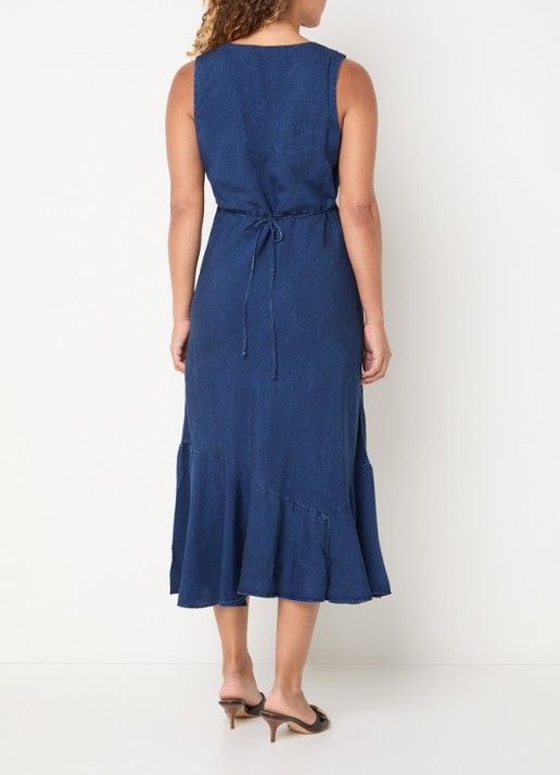 Levi's Brita midi jurk van denim met V-hals - achterkant indigo