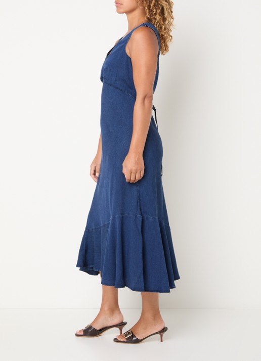 Levi's Brita midi jurk van denim met V-hals - voorkant 4 indigo