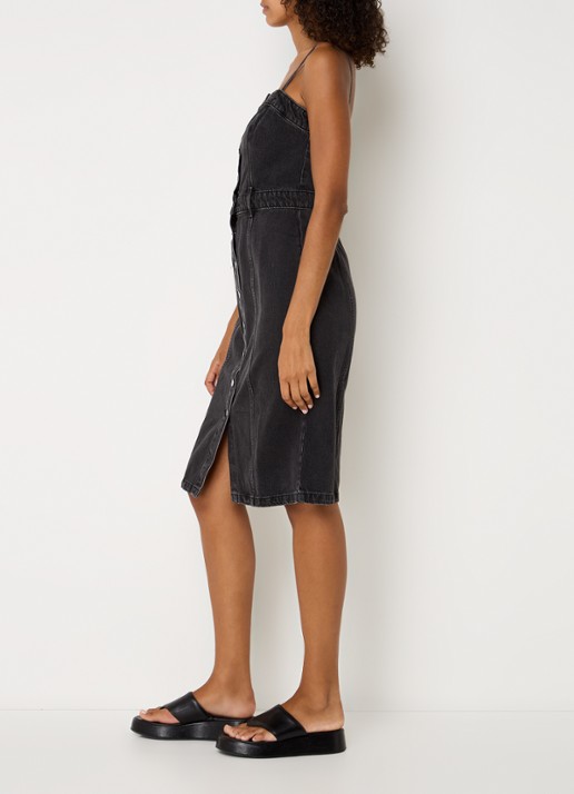 Levi's Bustier midi denim jurk - voorkant 3 zwart