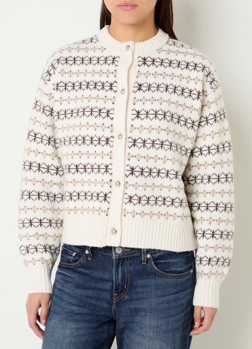 Levi's Charlotte fijngebreid vest in wolblend met ingebreid patroon - detail 4 beige