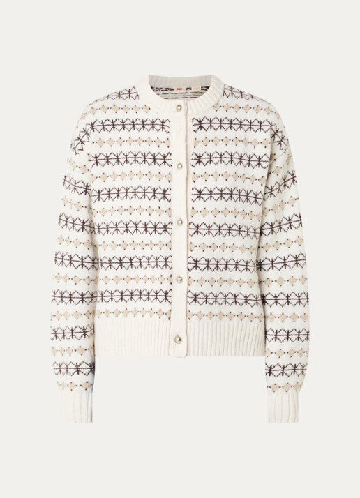 Levi's Charlotte fijngebreid vest in wolblend met ingebreid patroon - voorkant 2 beige