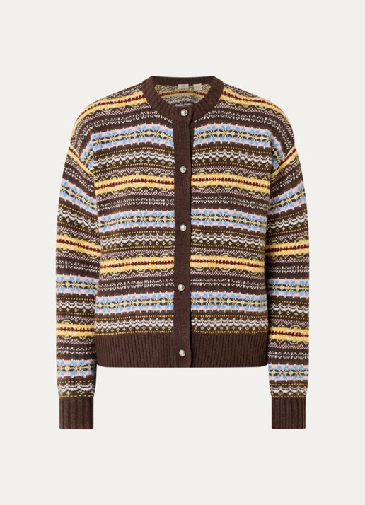 Levi's Charlotte fijngebreid vest in wolblend met ingebreid patroon - voorkant 3 bruin
