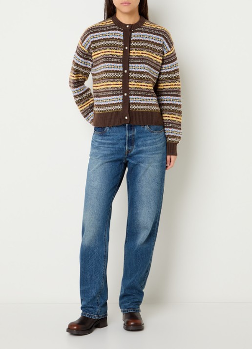 Levi's Charlotte fijngebreid vest in wolblend met ingebreid patroon - voorkant 4 bruin