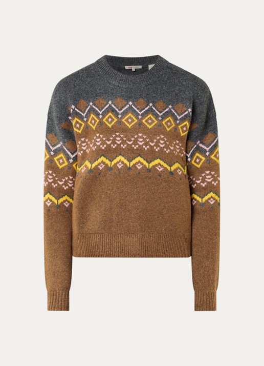 Levi's Charlotte fijngebreide trui in wolblend met ingebreid patroon - voorkant camel