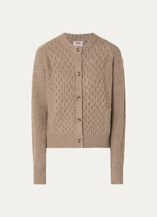 Levi's Charlotte kabelgebreid vest in wolblend - voorkant 2 beige