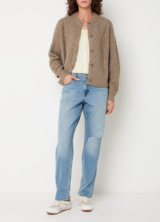 Levi's Charlotte kabelgebreid vest in wolblend - voorkant 3 beige