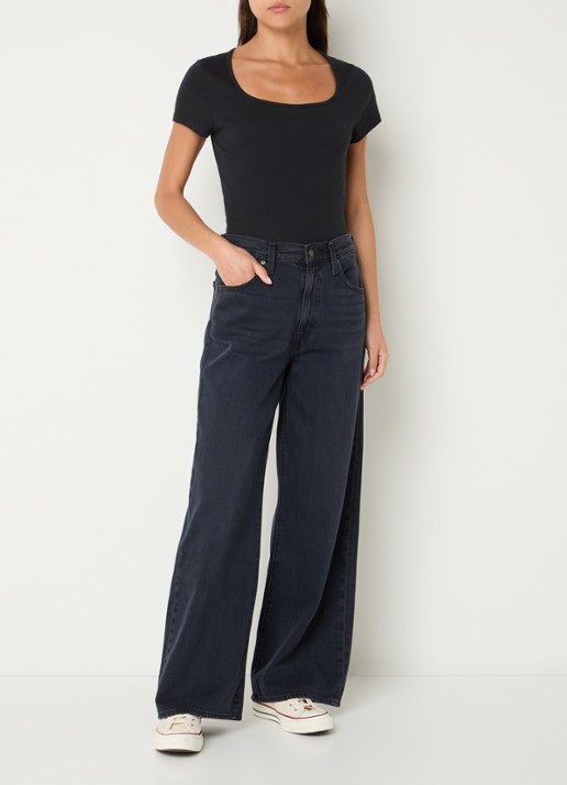 Levi's Cinch high waist wide leg jeans met donkere wassing - voorkant 3 indigo
