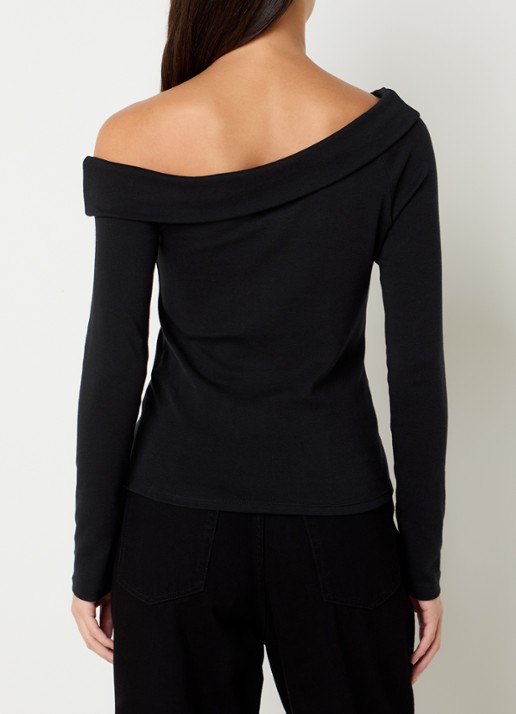 Levi's Clara one shoulder top met overslag - achterkant 4 zwart