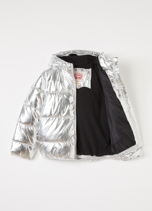 Levi's Core puffer jack met glanzende finish - voorkant 2 zilver