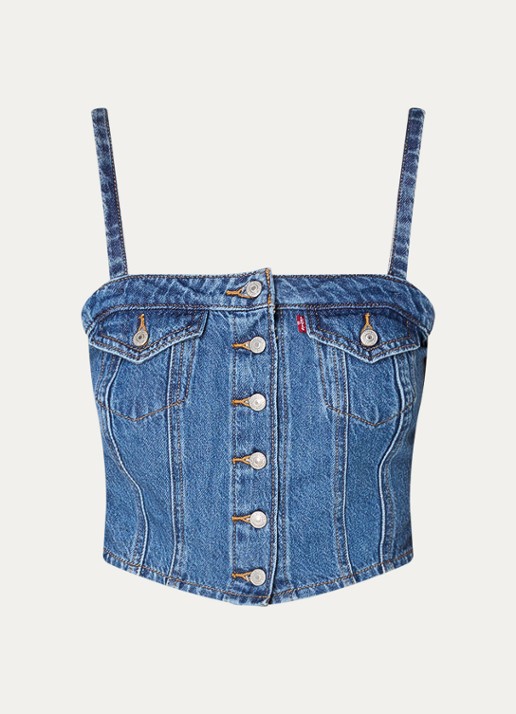 Levi's Crop top van denim met borstzakken - voorkant indigo