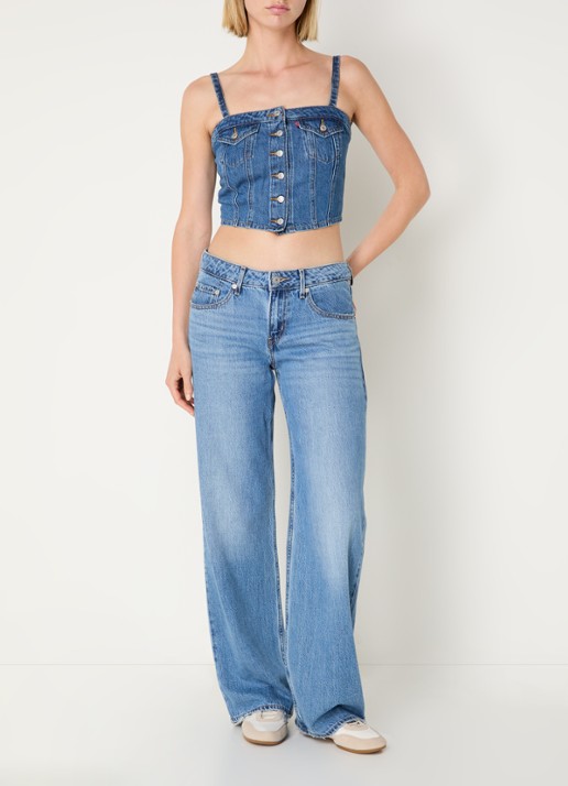 Levi's Crop top van denim met borstzakken - voorkant 2 indigo