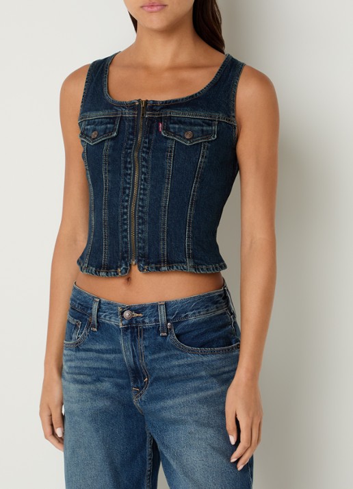 Levi's Cropped Gilet van denim met borstzakken - detail 3 indigo