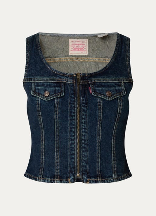 Levi's Cropped Gilet van denim met borstzakken - voorkant indigo