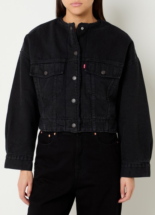 Levi's Cropped spijkerjas met teddy voering - detail 3 zwart
