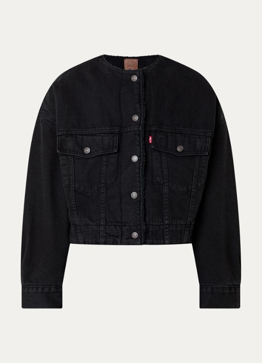 Levi's Cropped spijkerjas met teddy voering - voorkant zwart