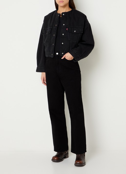 Levi's Cropped spijkerjas met teddy voering - voorkant 2 zwart