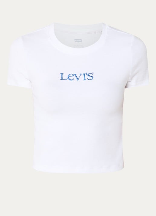 Levi's Cropped T-shirt met logoborduring - voorkant 2 wit