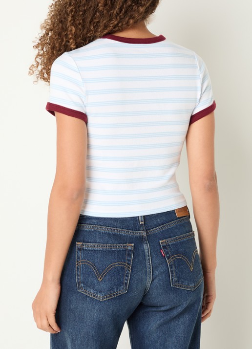 Levi's Cropped T-shirt met streepprint en borduring - achterkant 4 lichtblauw