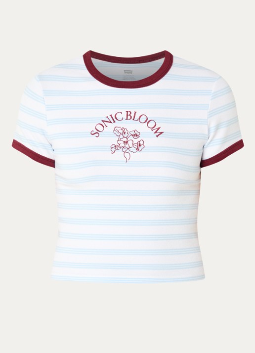 Levi's Cropped T-shirt met streepprint en borduring - voorkant 2 lichtblauw