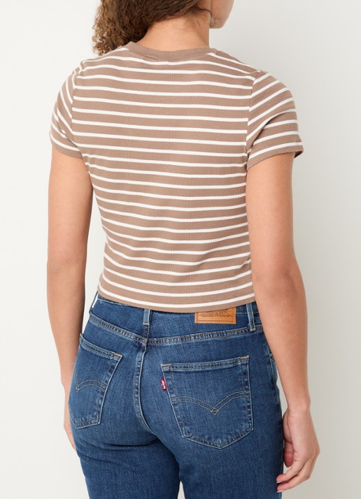 Levi's Cropped T-shirt met streepprint - achterkant 3 lichtbruin