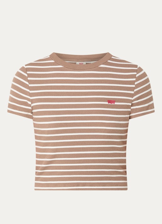 Levi's Cropped T-shirt met streepprint - voorkant lichtbruin