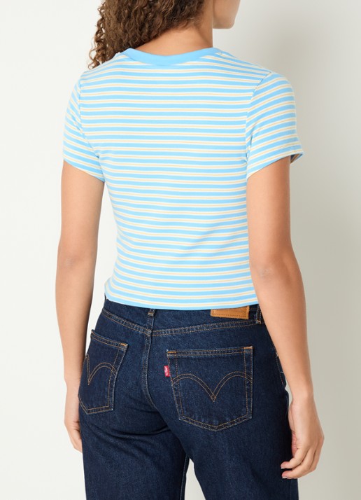 Levi's Cropped T-shirt met streepprint - achterkant lichtblauw