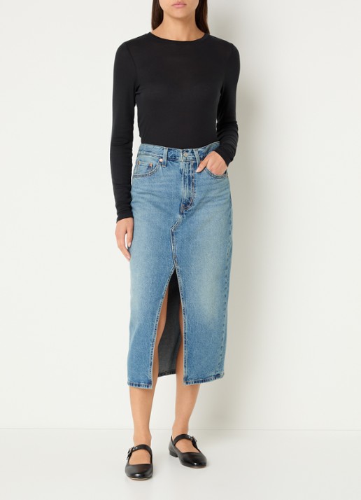 Levi's Decon midi spijkerrok met steekzakken en split - voorkant 2 indigo