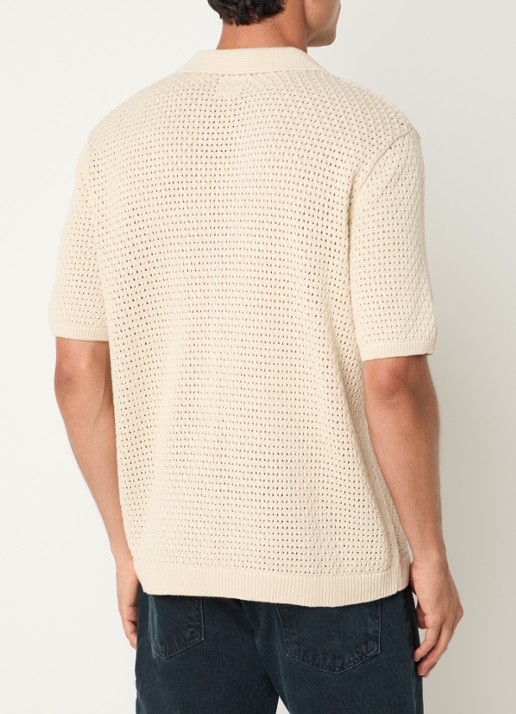Levi's Dillon regular fit polo met opengebreid dessin - achterkant 4 creme