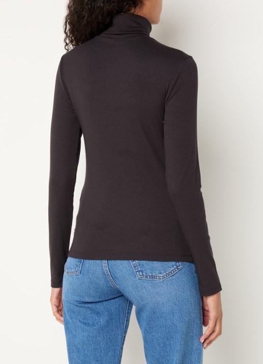 Levi's Dreamy ribgebreide longsleeve met col  - achterkant 4 zwart