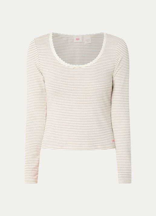 Levi's Dry Goods longsleeve met streepprint - voorkant beige