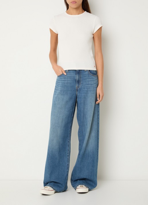 Levi's Dry Goods Waffle T-shirt met ribstructuur - voorkant 4 wit