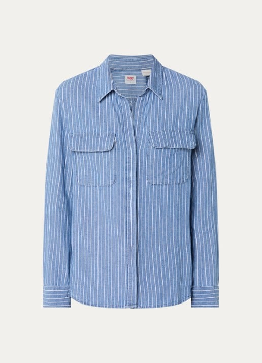 Levi's Elaine blouse met streepprint en borstzakken - voorkant staalblauw