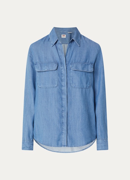 Levi's Elaine blouse van denim met borstzakken - voorkant 2 indigo