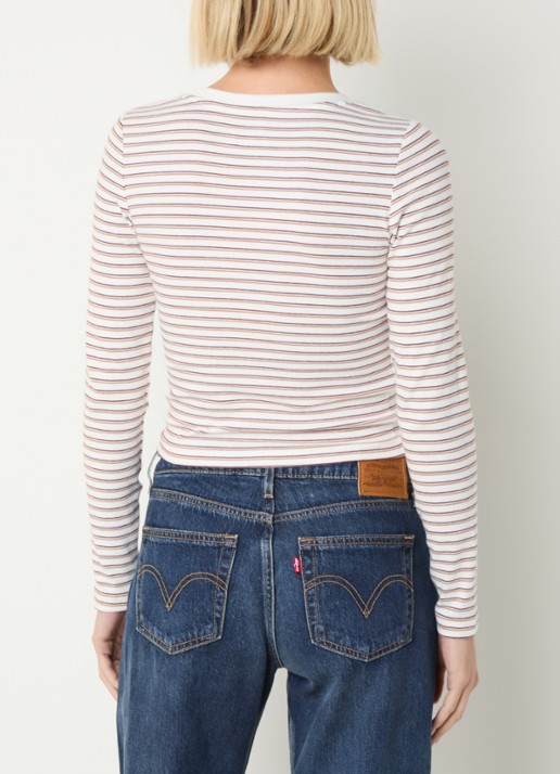Levi's Essential long sleeve met streepprint - achterkant 4 wit