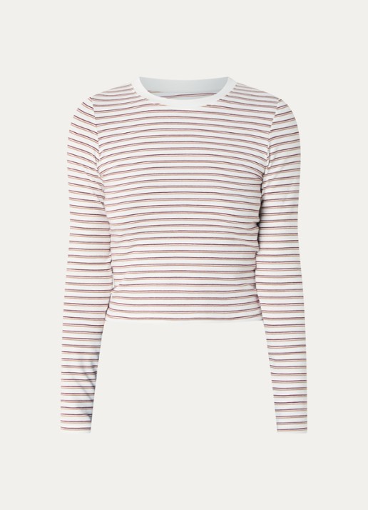 Levi's Essential long sleeve met streepprint - voorkant wit