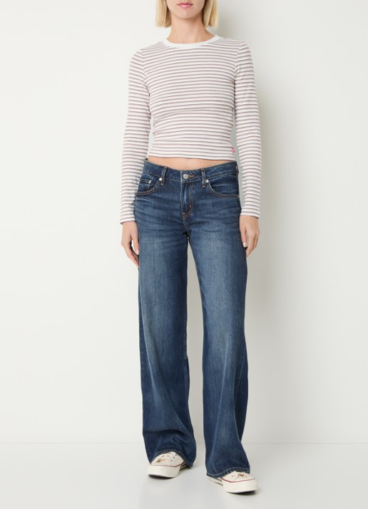 Levi's Essential long sleeve met streepprint - voorkant 2 wit