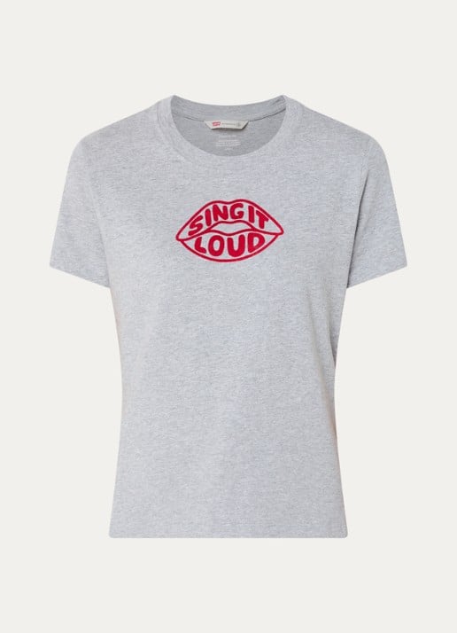 Levi's Favorite T-shirt met flockprint - voorkant 2 grijsmele