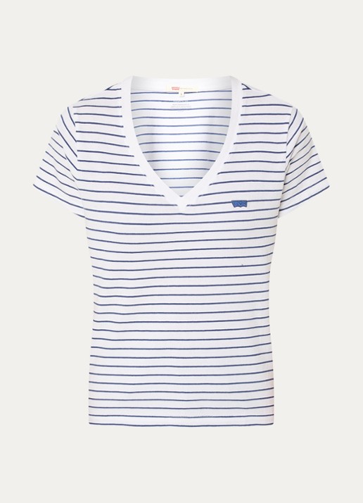 Levi's Favorite T-shirt met V-hals en streepprint - voorkant 2 wit