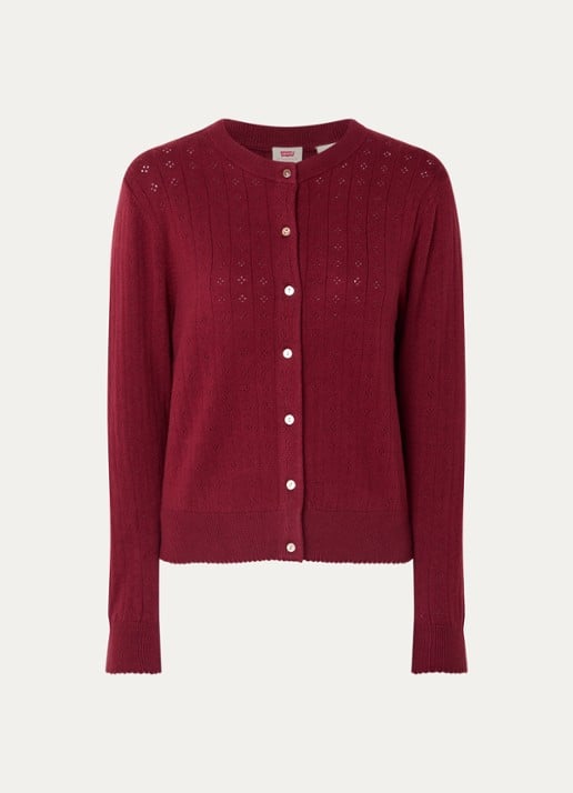 Levi's Fijngebreid vest met ronde hals - voorkant 2 bordeauxrood